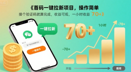 首码一键拉新项目，操作简单，接个验证码就算完成，收益可观， 一小时收益70+【揭秘】-LH资源分享网