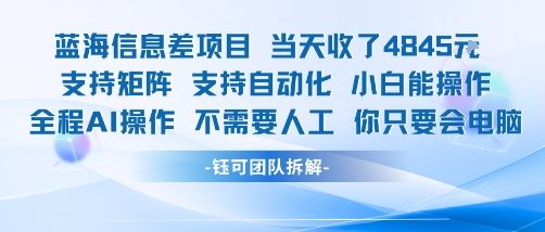 蓝海信息差项目当天收米1k+ 支持矩阵支持自动化小白能操作全程AI操作不需要人工你只要会电脑-LH资源分享网