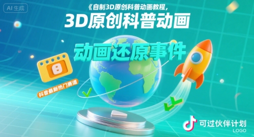 自制3D原创科普动画教程，动画还原事件，抖音最新热门赛道，可过伙伴计划-LH资源分享网