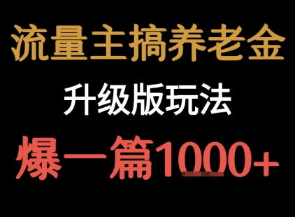 流量主之养老金升级版玩法 爆一篇收益1k+-LH资源分享网
