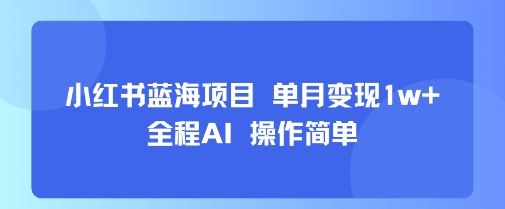 小红书蓝海项目 单月变现1w+ 全程AI 操作简单-LH资源分享网