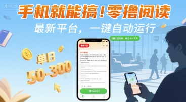 手机就能搞！零撸阅读挂G，最新平台，一键自动运行，随时随地挣，单日50-3张+【揭秘】-LH资源分享网