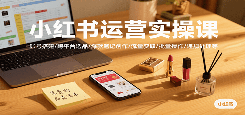 小红书运营实操课，账号搭建/跨平台选品/爆款笔记创作/流量获取/批量操作/违规处理等-LH资源分享网
