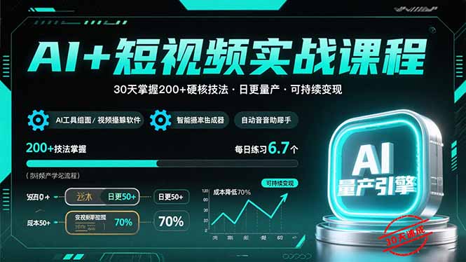 AI+短视频实战课程：30天掌握200+硬核技法，实现日更量产可持续变现-LH资源分享网