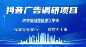 抖音广告调研项目，只需复制粘贴广告即可挣钱，任务不限量，一天稳定3张-LH资源分享网