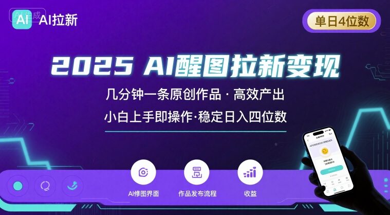 2025最强AI醒图拉新，几分钟一条原创作品，单日收入4位数，小白也能上手操作-LH资源分享网