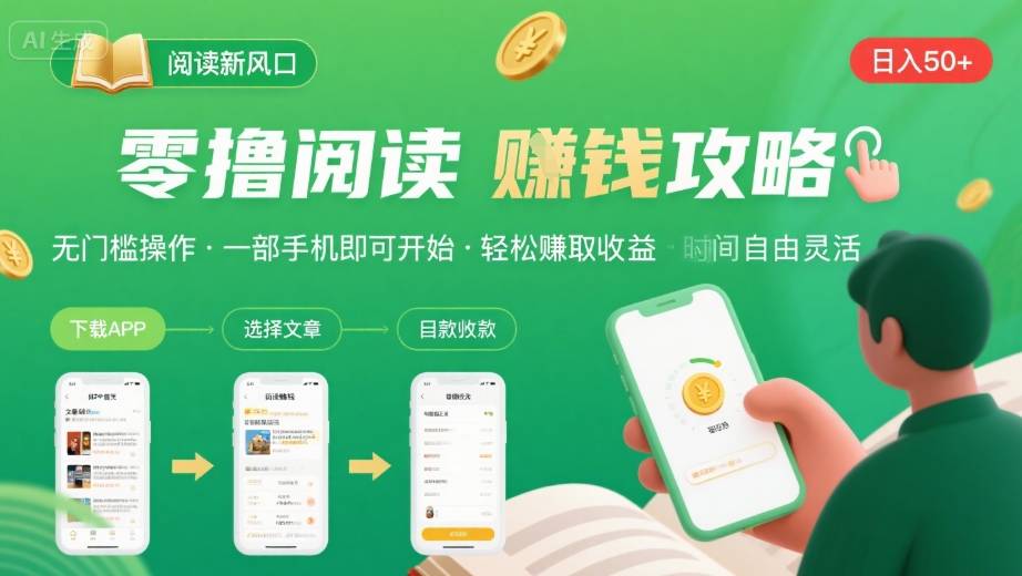 零撸阅读新风口，无门槛轻松挣，一部手机，日入 50-3张【揭秘】-LH资源分享网