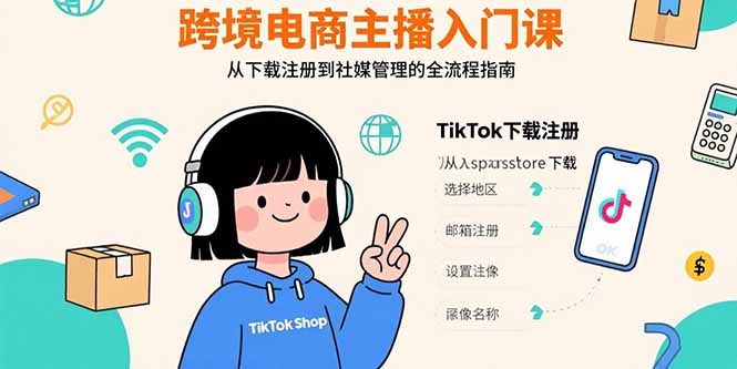 跨境电商主播入门课，TikTok下载注册，支付工具配置，社媒账号管理全流程-LH资源分享网