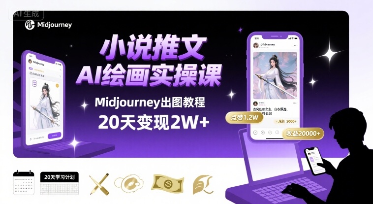 小说推文干货分享之AI绘画MJ出图实操课，用Midjourney做小说推文，20天挣2w-LH资源分享网
