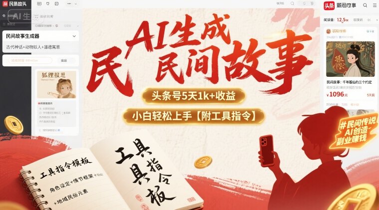 AI生成民间故事，头条号5天1k+，小白轻松上手【附工具指令】-LH资源分享网