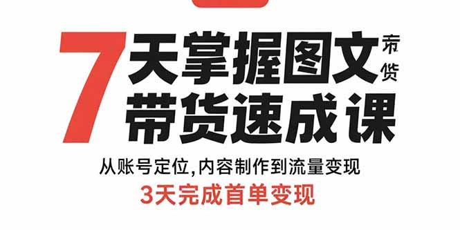 7天掌握图文带货速成课：从账号定位,内容制作到流量变现,3天完成首单变现-LH资源分享网