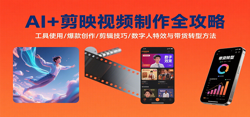 AI+剪映视频制作全攻略：工具使用/爆款创作/剪辑技巧/数字人特效与带货转型方法-LH资源分享网