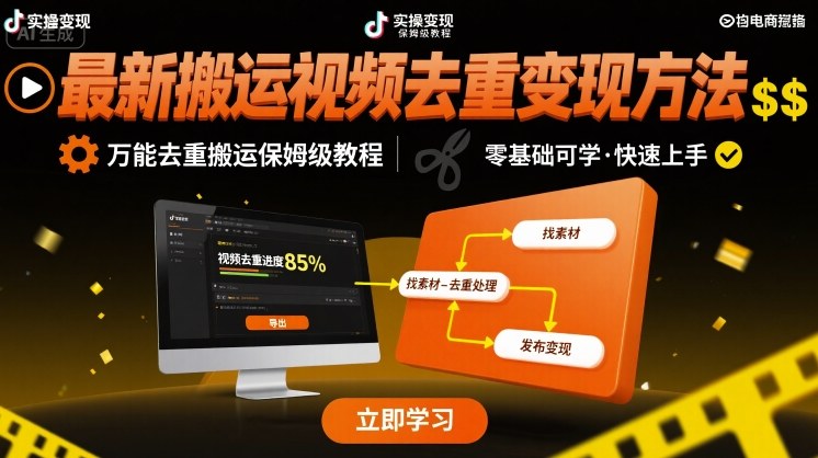 最新搬运视频去重变现方法，万能去重搬运保姆级教程-LH资源分享网