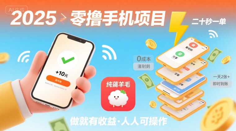 2025年零撸手机项目，二十秒一单，纯薅羊毛 一天2张+做就有-LH资源分享网