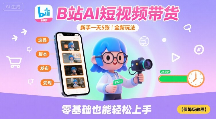 B站AI短视频带货，新手一天5张，全新玩法【保姆级教程】-LH资源分享网