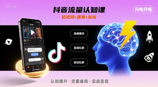 抖音流量认知课，短视频+直播+私域，认知提升，闪电开悟-LH资源分享网