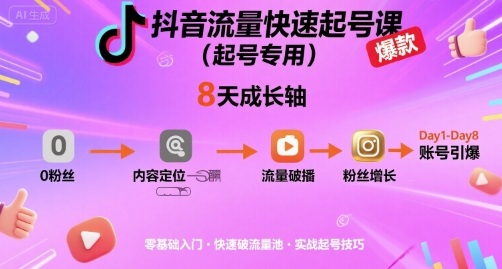抖音流量快速起号课(起号专用)，8天带你做爆自己的账号-LH资源分享网