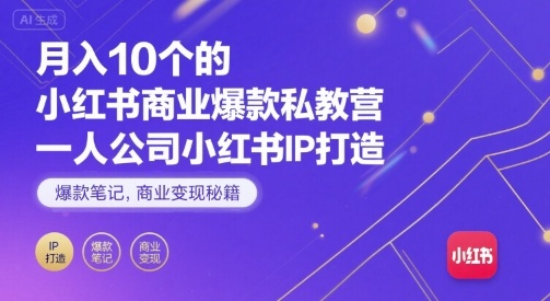 月入10个的小红书商业爆款私教营，一人公司小红书IP打造，爆款笔记，商业变现秘籍-LH资源分享网
