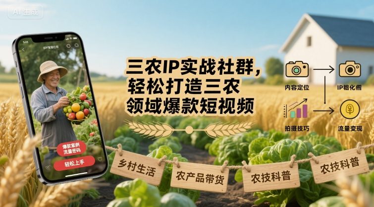 三农IP实战社群，轻松打造三农领域爆款短视频-LH资源分享网