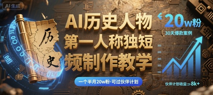 最新AI历史人物第一人称独白短视频制作教学，一个半月20w粉，可过伙伴计划-LH资源分享网