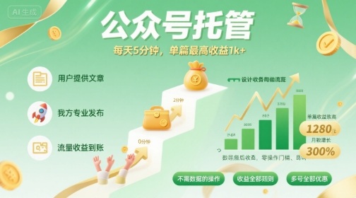 【公众号托管 】我提供文章，你发布，每天5分钟，单篇最高收益1k+【揭秘】-LH资源分享网