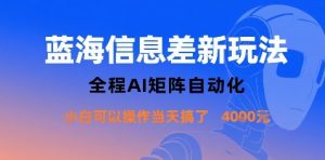 蓝海信息差新玩法，全程AI矩阵自动化小白可以操作当天搞了1k+-LH资源分享网
