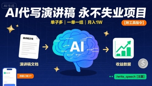 AI代写演讲稿，永不失业项目，单子多，一单一结，月入1W【附工具指令】-LH资源分享网