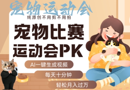 AI一键生成宠物比赛运动会PK视频，纯原创不用剪不用拍，每天十分钟，轻松月入过1W+-LH资源分享网
