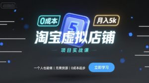 淘宝虚拟店铺项目实战课，一个人也能做，无需货源、0成本起步，月入5k-LH资源分享网