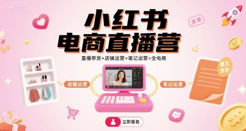 小红书电商直播营，直播带货+店铺运营+笔记运营=全电商-LH资源分享网