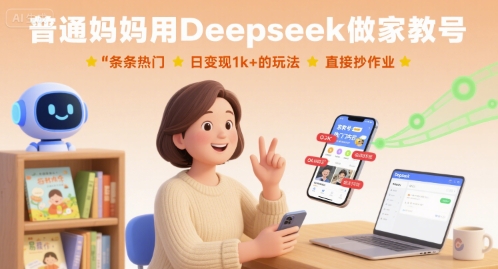 普通妈妈用Deepseek做家教号，条条热门，日变现1k+的玩法，直接抄作业-LH资源分享网
