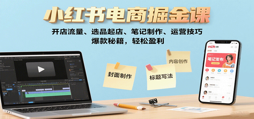 小红书电商掘金课：开店流量、选品起店、笔记制作、运营技巧，爆款秘籍，轻松盈利-LH资源分享网