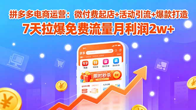 拼多多电商运营：微付费起店+活动引流+爆款打造 7天拉爆免费流量月利润2w+-LH资源分享网