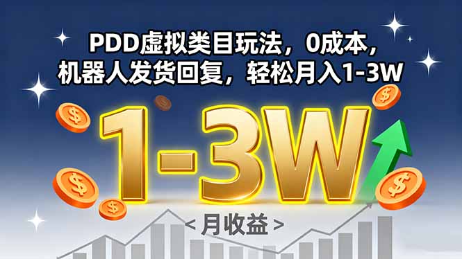 PDD虚拟类目玩法，0成本，机器人发货回复，轻松月入1-3W-LH资源分享网