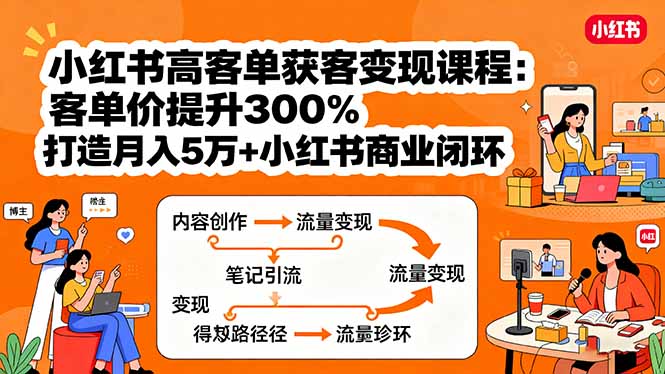 小红书高客单获客变现课程：客单价提升300%，打造月入10万+小红书商业闭环-LH资源分享网