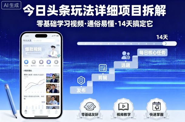今日头条玩法详细项目拆解，零基础学习视频 通俗易懂 14天搞定它-LH资源分享网