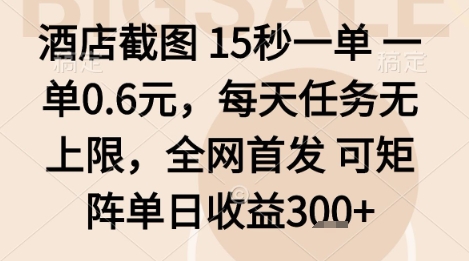 酒店截图项目，15秒一单，一单0.6米，每天任务无上限，全网首发可矩阵单日收益3张+【揭秘】-LH资源分享网