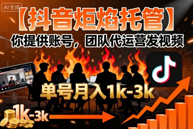 【抖音炬焰托管】你提供账号，团队代运营发视频，单号月入1k+【揭秘】-LH资源分享网