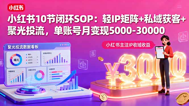 小红书10节闭环SOP：轻IP矩阵+私域获客+聚光投流，单账号月变现5000-30000-LH资源分享网