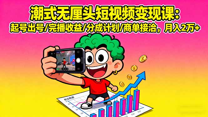 潮式无厘头短视频变现课：起号出号/完播收益/分成计划/商单接洽，月入2万+-LH资源分享网