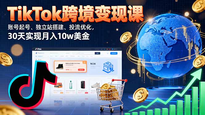 TikTok跨境变现课：账号起号、独立站搭建、投流优化，30天实现月入10w美金-LH资源分享网