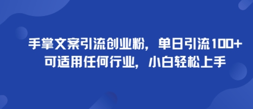 手掌文案引流创业粉，单日引流100+，可适用任何行业，小白轻松上手-LH资源分享网