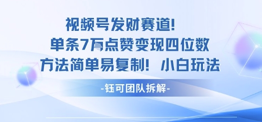视频号发财赛道单条7W点赞变现四位数方法简单易复制小白玩法-LH资源分享网