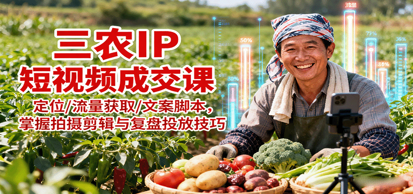 三农IP短视频成交课：定位/流量获取/文案脚本，掌握拍摄剪辑与复盘投放技巧-LH资源分享网