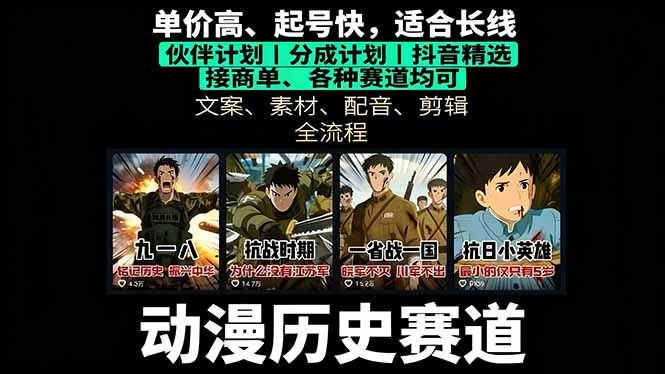 历史动漫赛道撸分成：起号、文案、素材、配音、剪辑，单视频收益破万-LH资源分享网