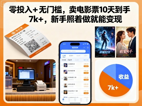 零投入+无门槛，卖电影票10天到手7k+，新手照着做就能变现【揭秘】-LH资源分享网