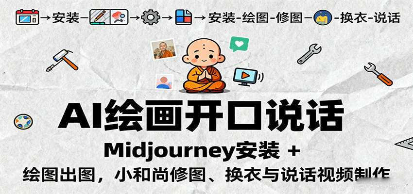 AI绘画开口说话，Midjourney安装 + 绘图出图，小和尚修图、换衣与说话视频制作-LH资源分享网