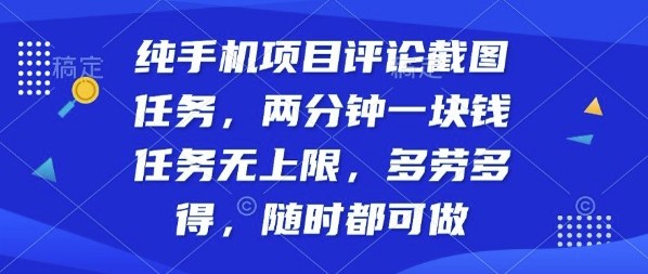 纯手机项目评论截图任务，两分钟一块钱多劳多得，随时随地都能做【揭秘】-LH资源分享网