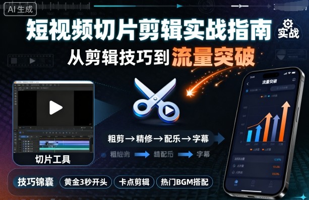 短视频切片剪辑实战指南，从剪辑技巧到流量突破-LH资源分享网