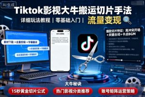 Tiktok影视大牛搬运切片手法，详细玩法教程-LH资源分享网